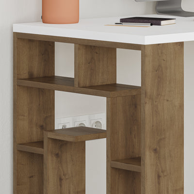 Labirent Modern Desk With Bookshelf Legs Width 137cm – White,Dark Oak