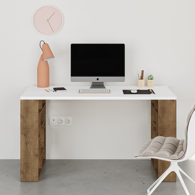 Labirent Modern Desk With Bookshelf Legs Width 137cm – White,Dark Oak