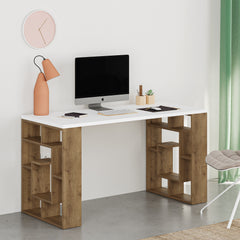 Labirent Modern Desk With Bookshelf Legs Width 137cm – White,Dark Oak