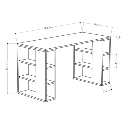 Colmar Modern Desk With Bookshelf Legs Width 140cm - Decortie