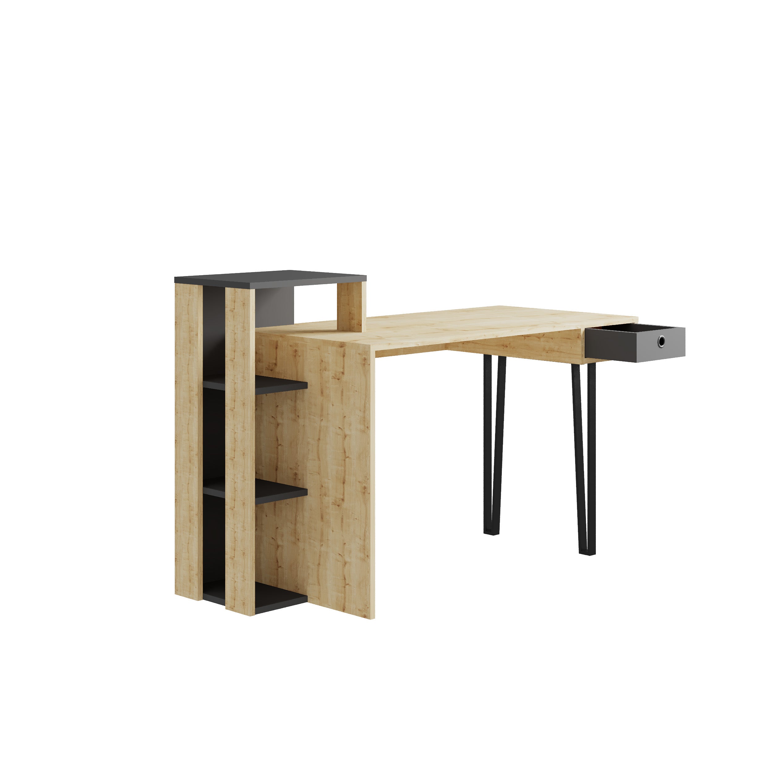 Loyd Study Desk With Drawer And Bookshelves Width 141cm - Decortie