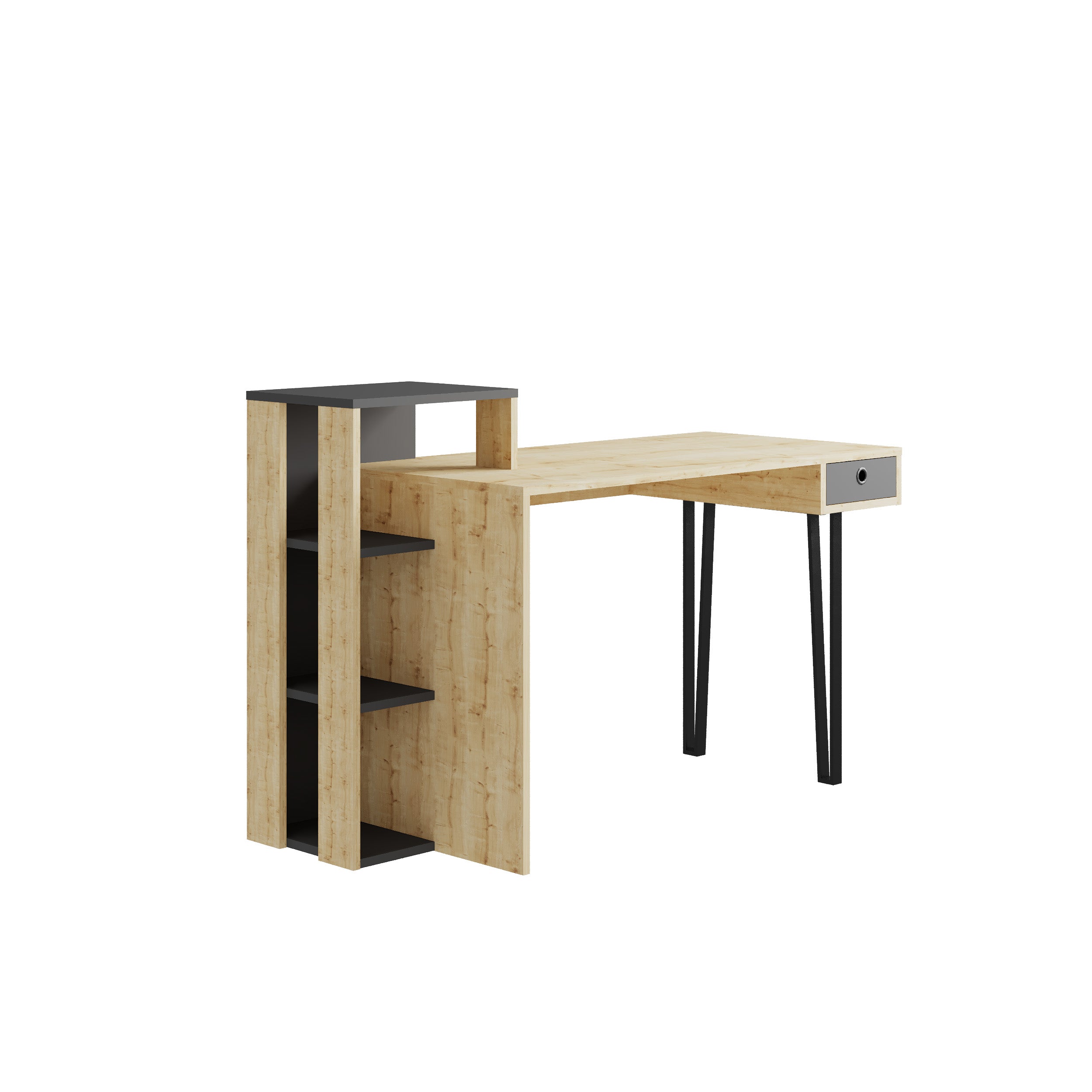 Loyd Study Desk With Drawer And Bookshelves Width 141cm - Decortie