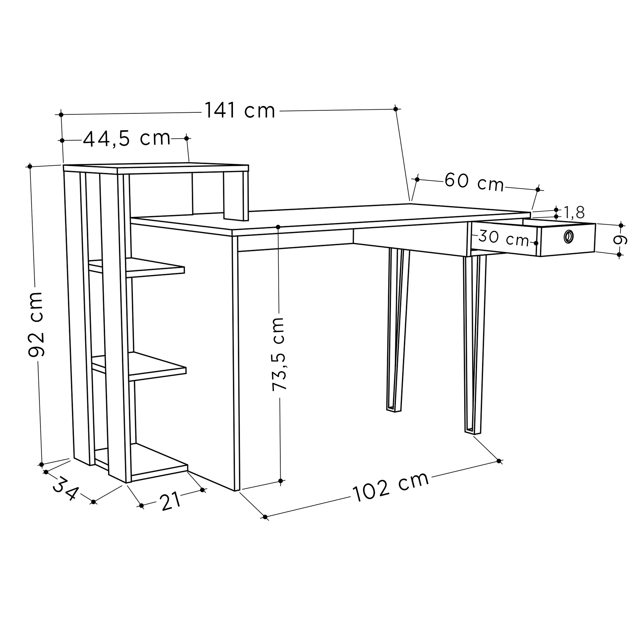 Loyd Study Desk With Drawer And Bookshelves Width 141cm - Decortie