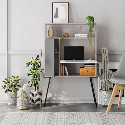 Tatti Modern Desk Mocha Grey – open compartments showing interior shelf space
