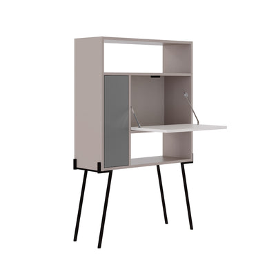 Tatti Modern Desk Mocha Grey – open cabinet view for small space home office or study room