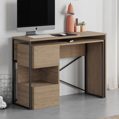 Badau Multi Purpose Working Table – Modern 2-in-1 Desk with Storage for Home Office or Study in Natural Oak