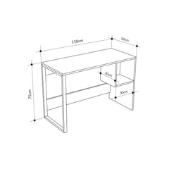 Model 4 Working Table with 1 Square Shelf - Oak - Black Wood – dimensions (cm)