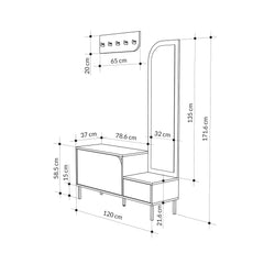 Mila Shoe Cabinet & Hanger Set – 3-in-1 Hallway Unit with Mirror – dimensions (cm)