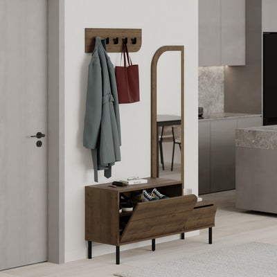 Mila Shoe Cabinet & Hanger Set – 3-in-1 Hallway Unit with Mirror – Dark Oak