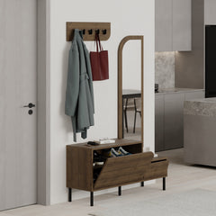 Mila Shoe Cabinet & Hanger Set – 3-in-1 Hallway Unit with Mirror – Dark Oak