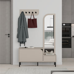 Mila Shoe Cabinet & Hanger Set – 3-in-1 Hallway Unit with Mirror – Sandstone