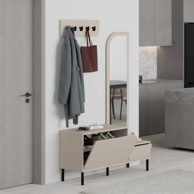 Mila Shoe Cabinet & Hanger Set – 3-in-1 Hallway Unit with Mirror – Sandstone