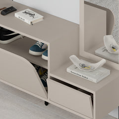 Mila Shoe Cabinet & Hanger Set – 3-in-1 Hallway Unit with Mirror – Sandstone