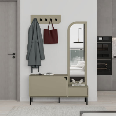 Mila Shoe Cabinet & Hanger Set – 3-in-1 Hallway Unit with Mirror – Ash Green