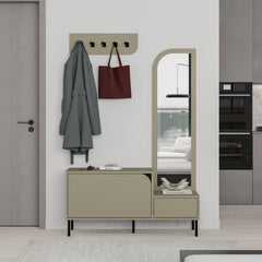 Mila Shoe Cabinet & Hanger Set – 3-in-1 Hallway Unit with Mirror – Ash Green
