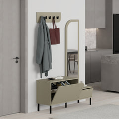 Mila Shoe Cabinet & Hanger Set – 3-in-1 Hallway Unit with Mirror – Ash Green