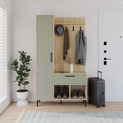 Acton Hall Stand with Shoe Storage – Sapphire Oak,Ash Green