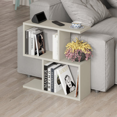 Homemania Modern Side Table with 4 Open Shelves in Sandstone