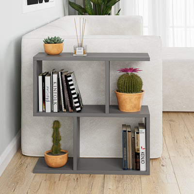 Homemania Modern Side Table with 4 Open Shelves in Anthracite