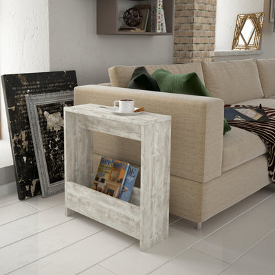 Simpi Side Table with Magazine Rack – Compact Modern End Table for Small Spaces in Ancient White