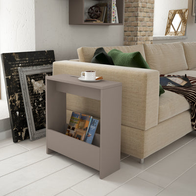 Simpi Side Table with Magazine Rack – Compact Modern End Table for Small Spaces in Light Mocha