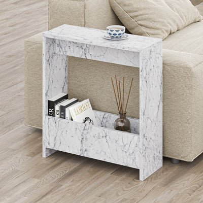 Simpi Side Table with Magazine Rack – Compact Modern End Table for Small Spaces in Carrara