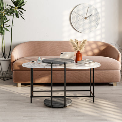 Cuddle Coffee Table - Modern 2-piece Nested Set in Carrara,Retro Grey