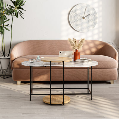 Cuddle Coffee Table - Modern 2-piece Nested Set in Carrara,Sapphire Oak