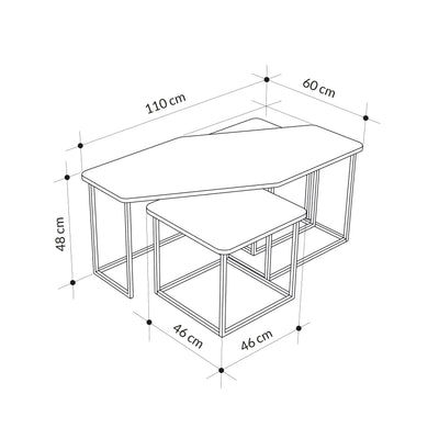 Nesty Modern Coffee Table 3 Pieces – dimensions (cm)