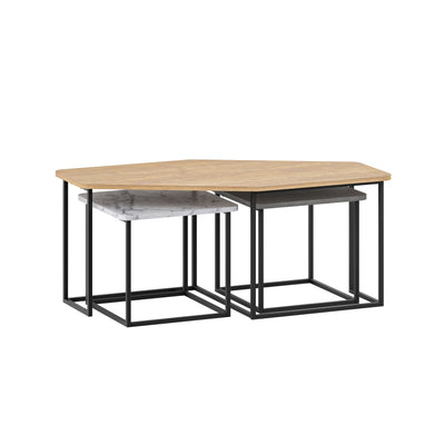 Nesty Modern Coffee Table 3 Pieces – Oak - Retro Grey - Carrara