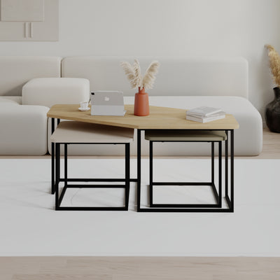 Nesty Modern Coffee Table 3 Pieces – Oak - Sandstone - Ash Green