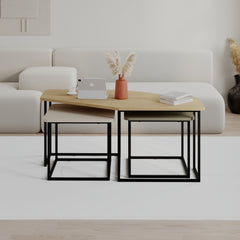 Nesty Modern Coffee Table 3 Pieces – Oak - Sandstone - Ash Green