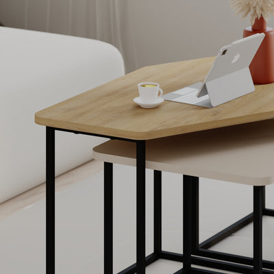 Nesty Modern Coffee Table 3 Pieces – Oak - Sandstone - Ash Green