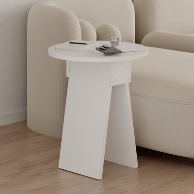 Chen Side Table – Modern Round Accent Table for Living Room, Bedroom or Entryway in White