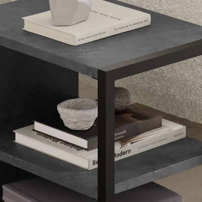 Echo Side Table Single – Modern Sofa Side Table with Shelves – Retro Grey
