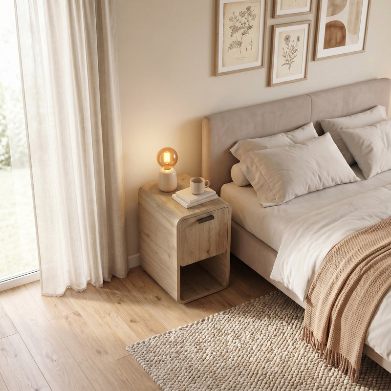 Rovel Bedside Table Natural Oak with Storage
