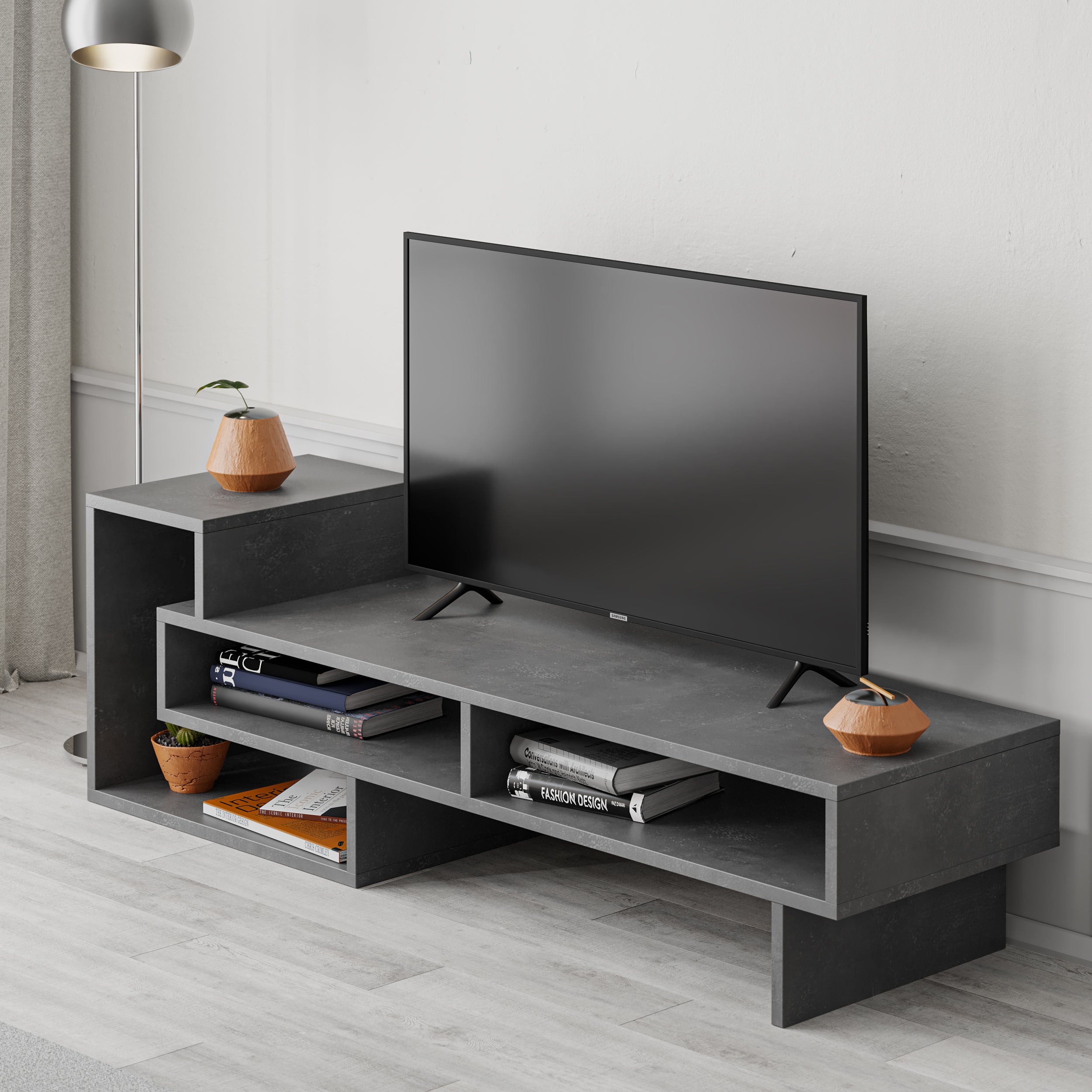 View details for Tetra Modern TV Stand Multimedia Centre TV Unit With Shelves 136.5cm Tetra Modern TV Stand Multimedia Centre TV Unit With Shelves 136.5cm