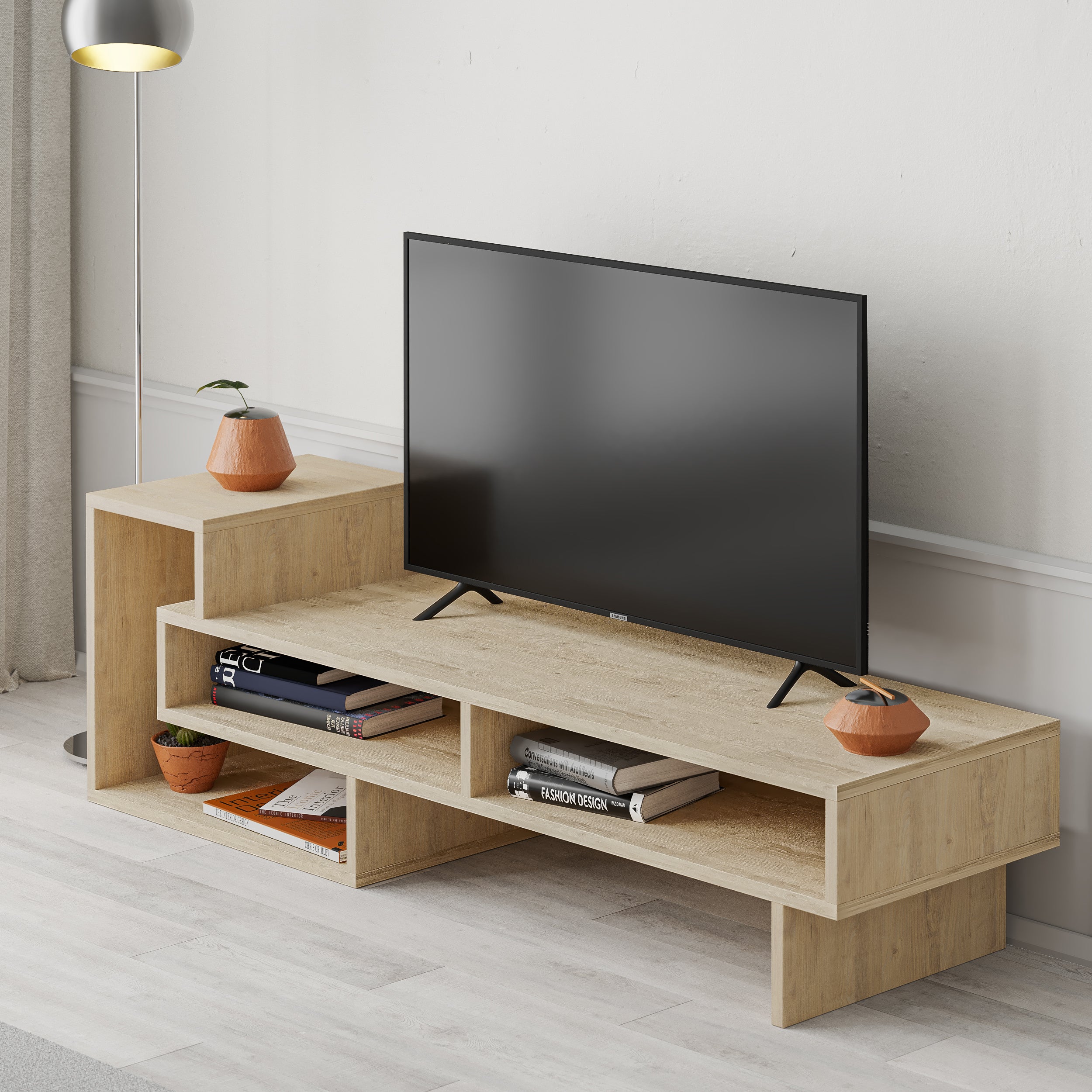 View details for Tetra Modern TV Stand Multimedia Centre TV Unit With Shelves 136.5cm Tetra Modern TV Stand Multimedia Centre TV Unit With Shelves 136.5cm