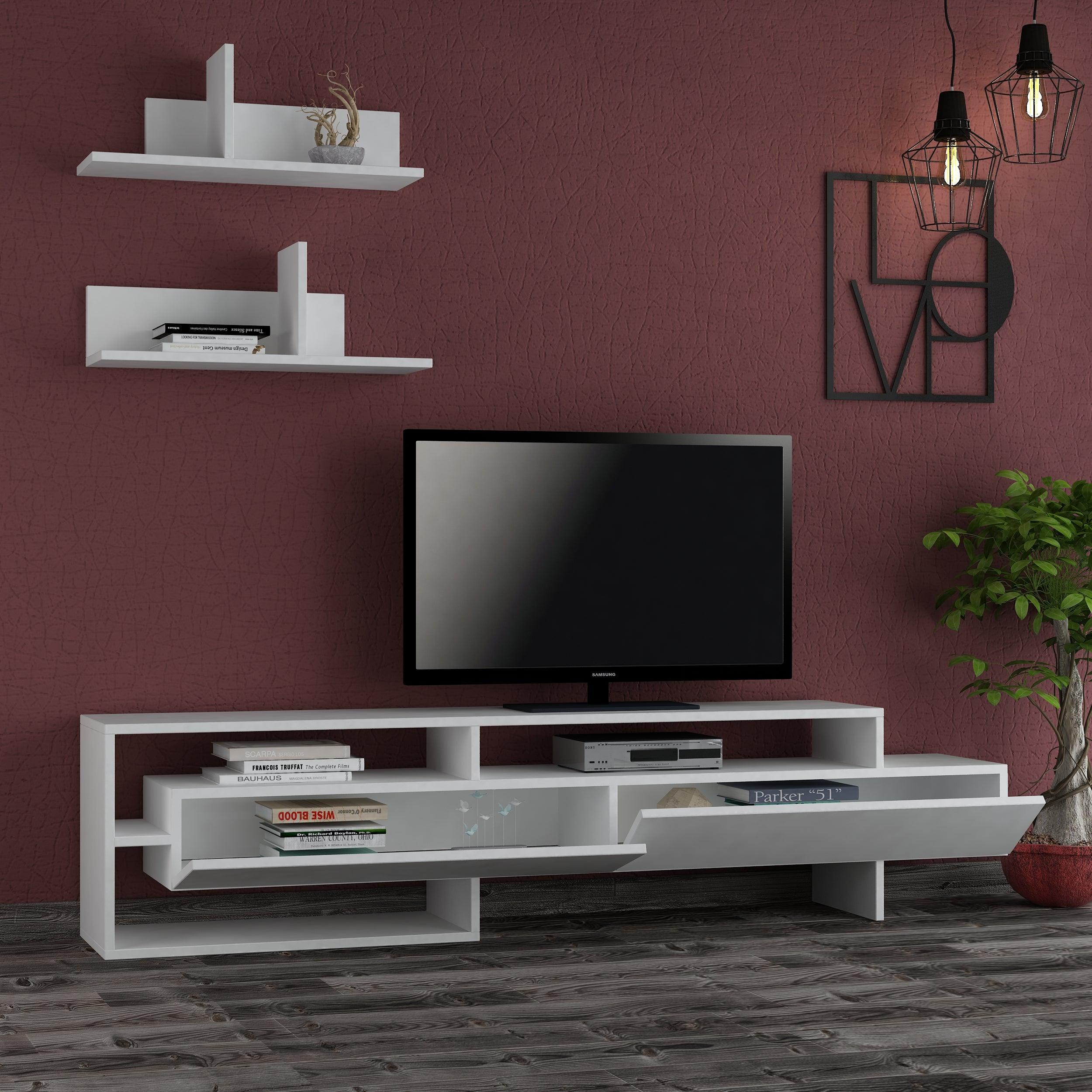 Gara Modern Tv Unit With Storage And Wall Shelf 180cm - Decortie