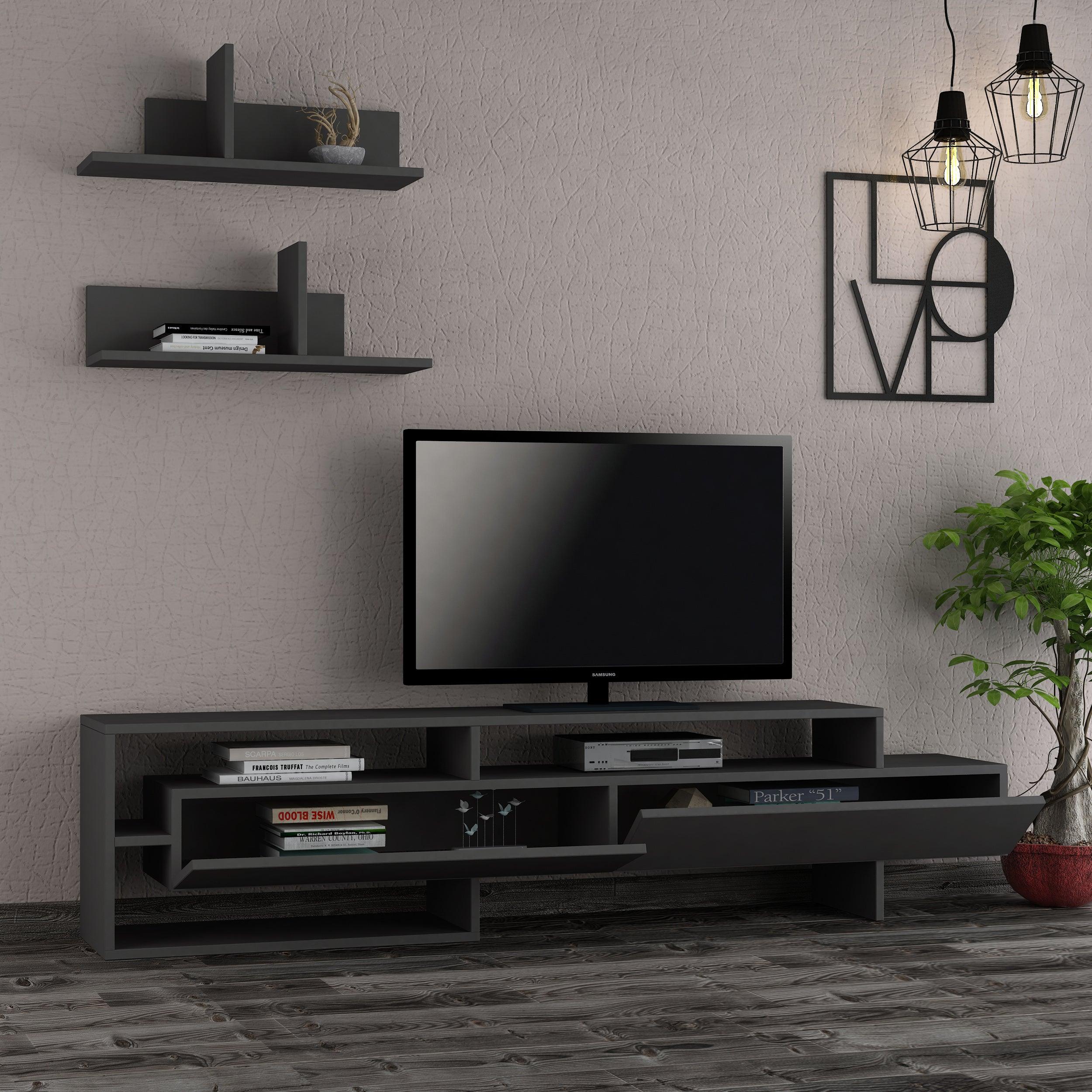 Gara Modern Tv Unit With Storage And Wall Shelf 180cm - Decortie