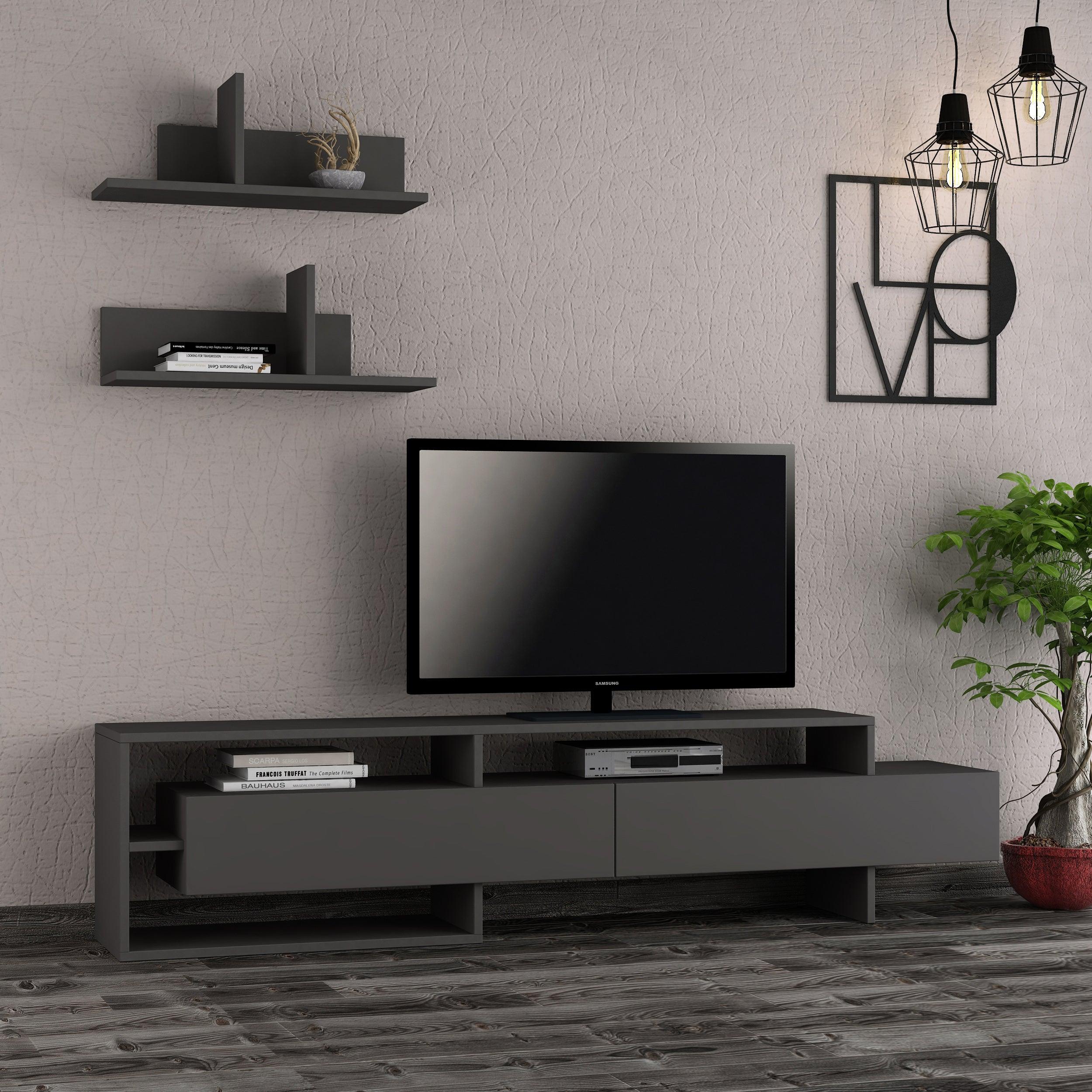 Gara Modern Tv Unit With Storage And Wall Shelf 180cm - Decortie