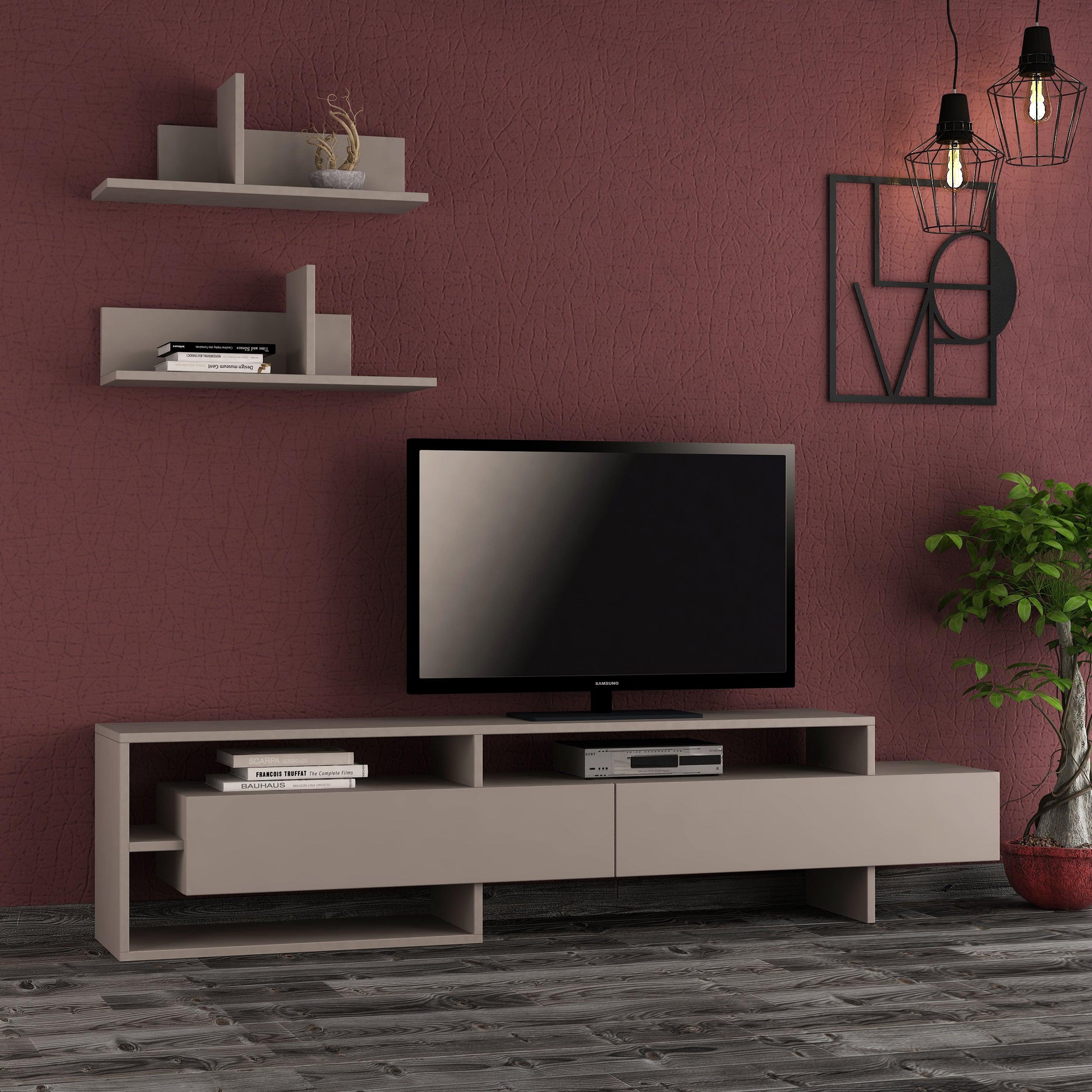 Gara Modern Tv Unit With Storage And Wall Shelf 180cm - Decortie