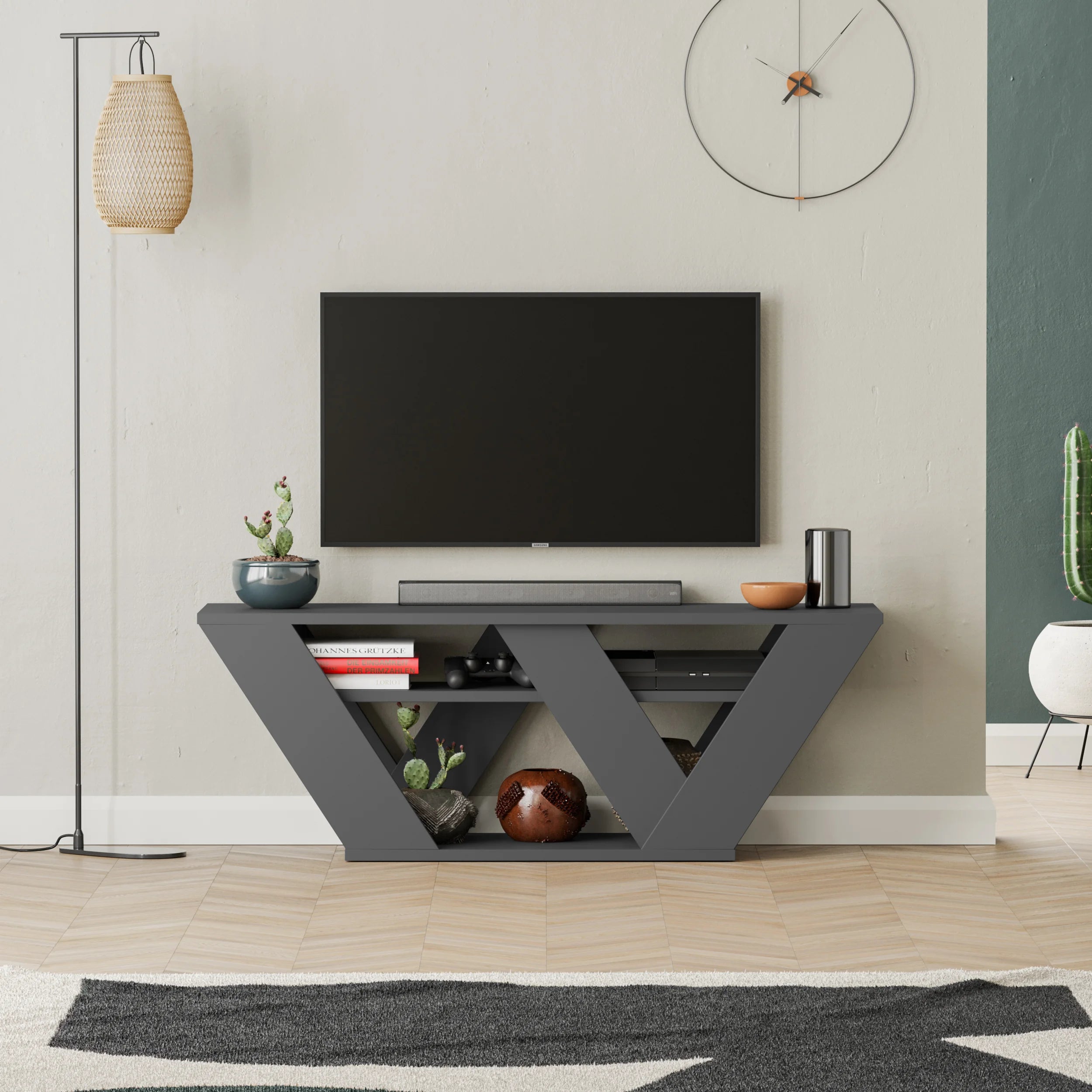 Pipralla Modern TV Stand Multimedia Centre TV Unit With Shelves 110cm