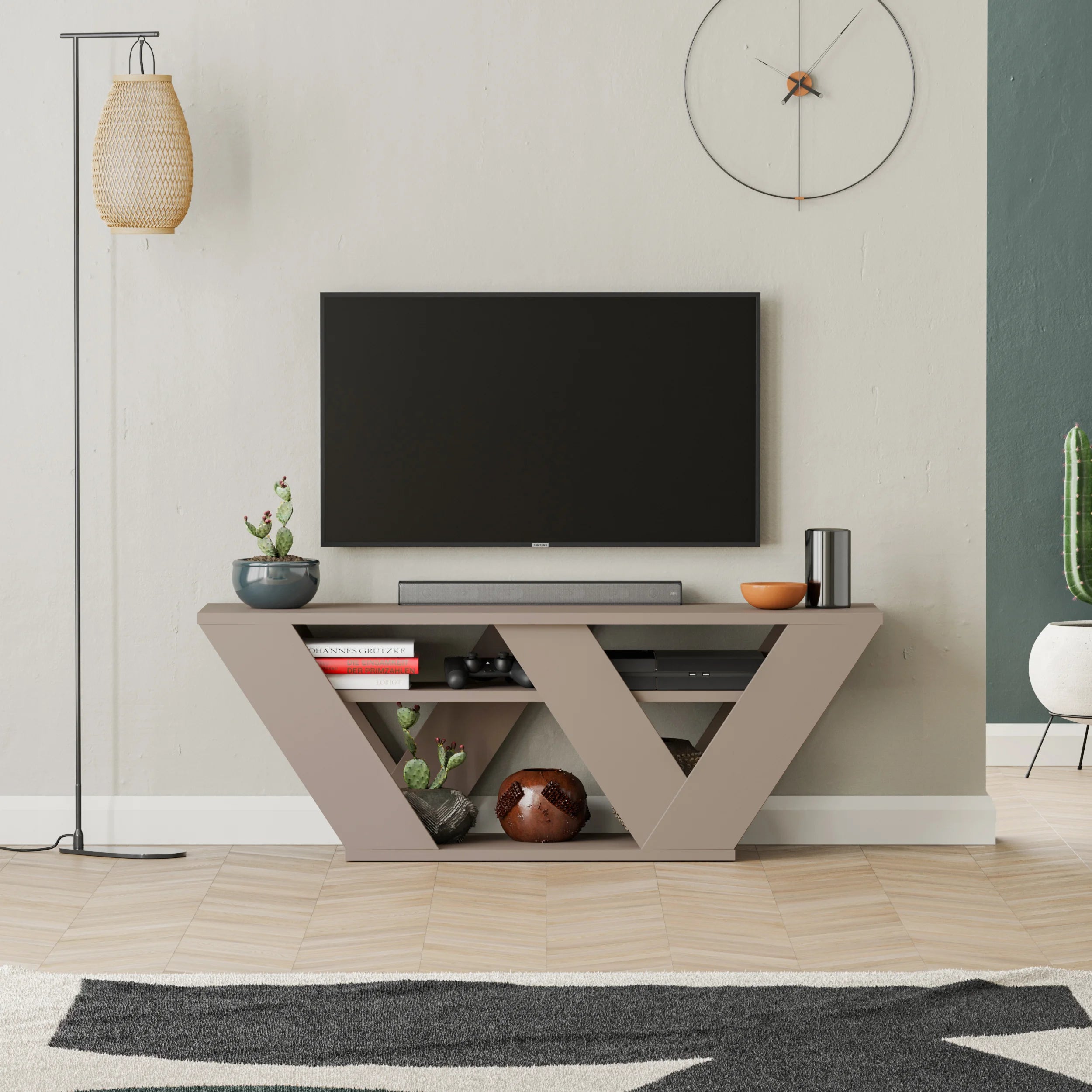 Pipralla Modern TV Stand Multimedia Centre TV Unit With Shelves 110cm