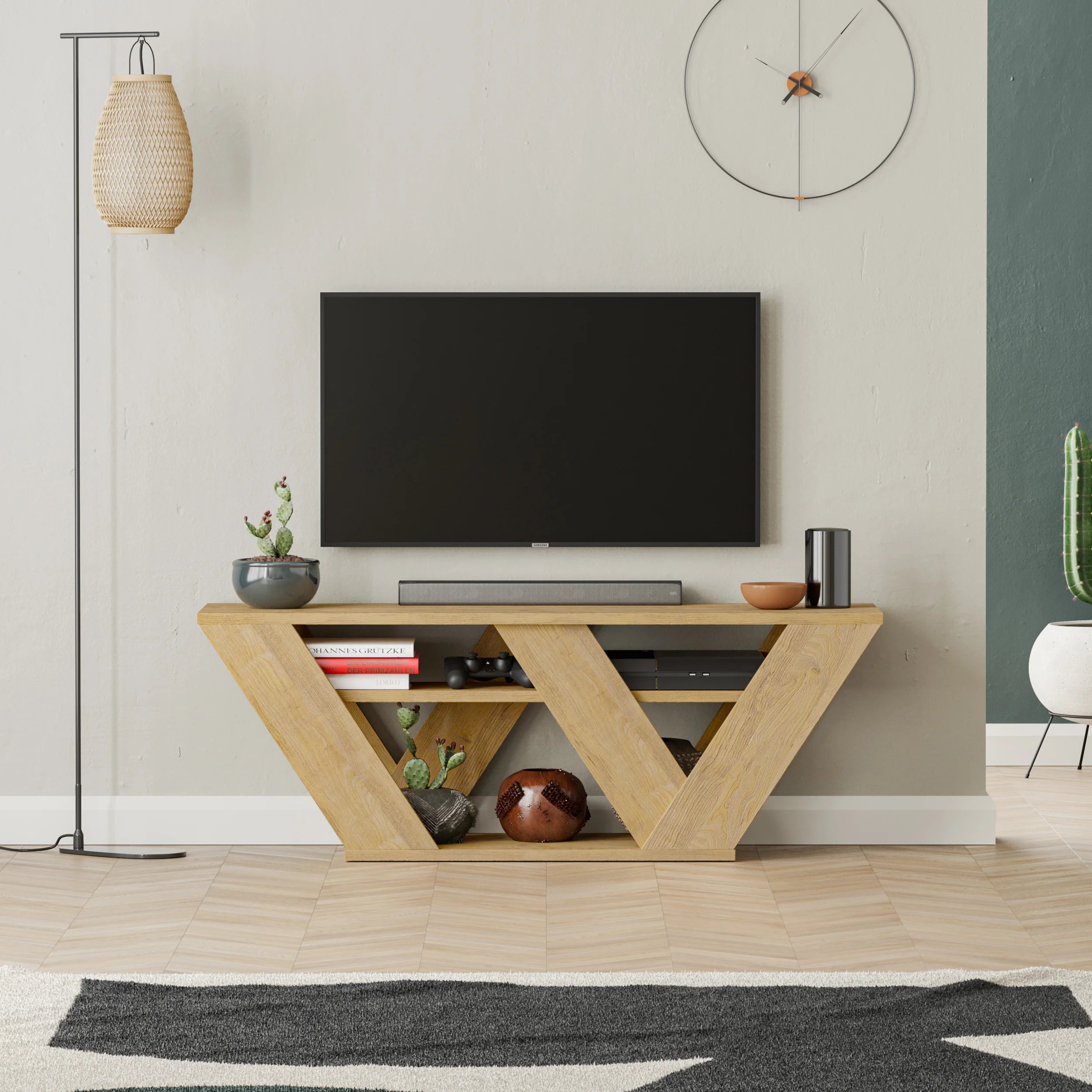Pipralla Modern TV Stand Multimedia Centre TV Unit With Shelves 110cm