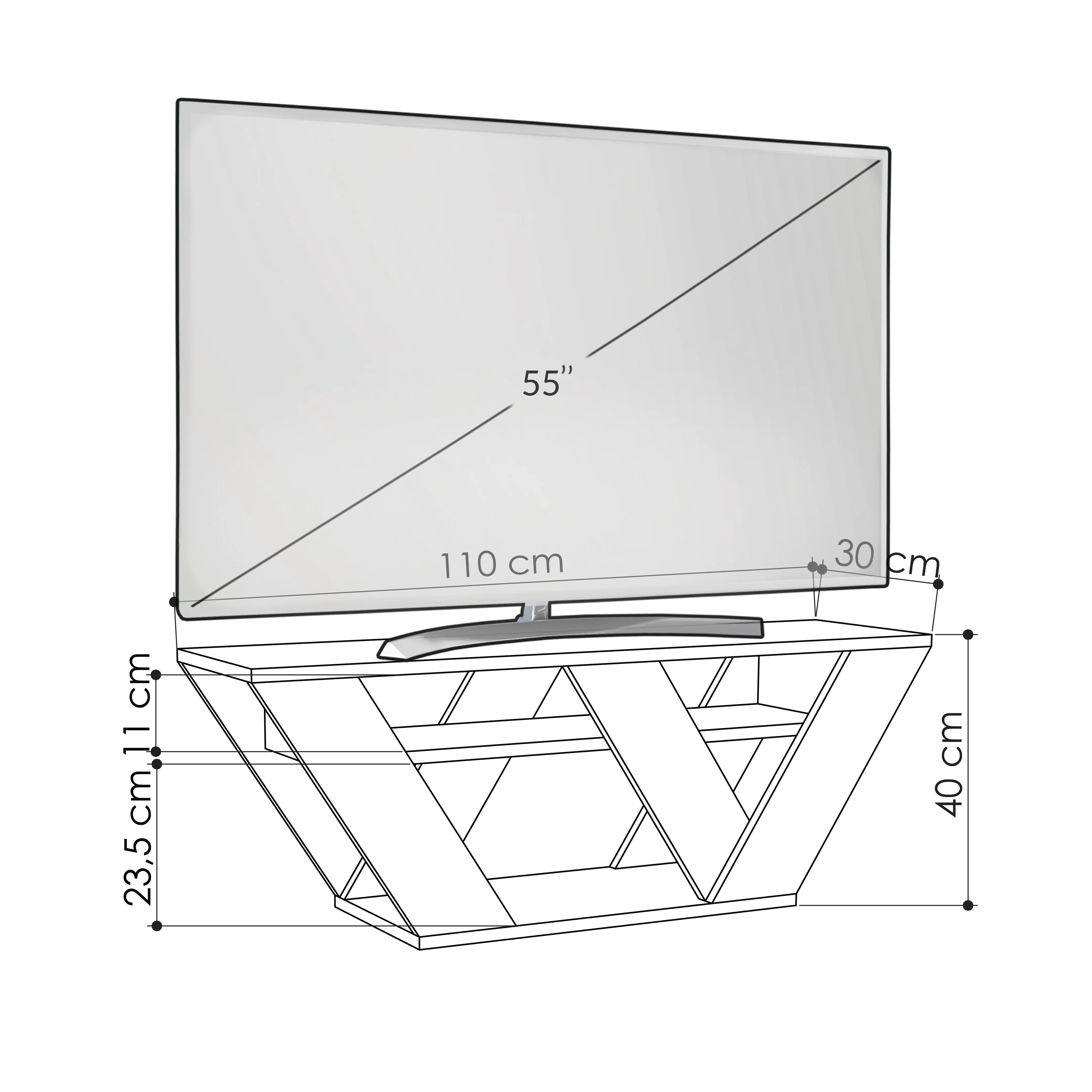 Pipralla Modern TV Stand Multimedia Centre TV Unit With Shelves 110cm