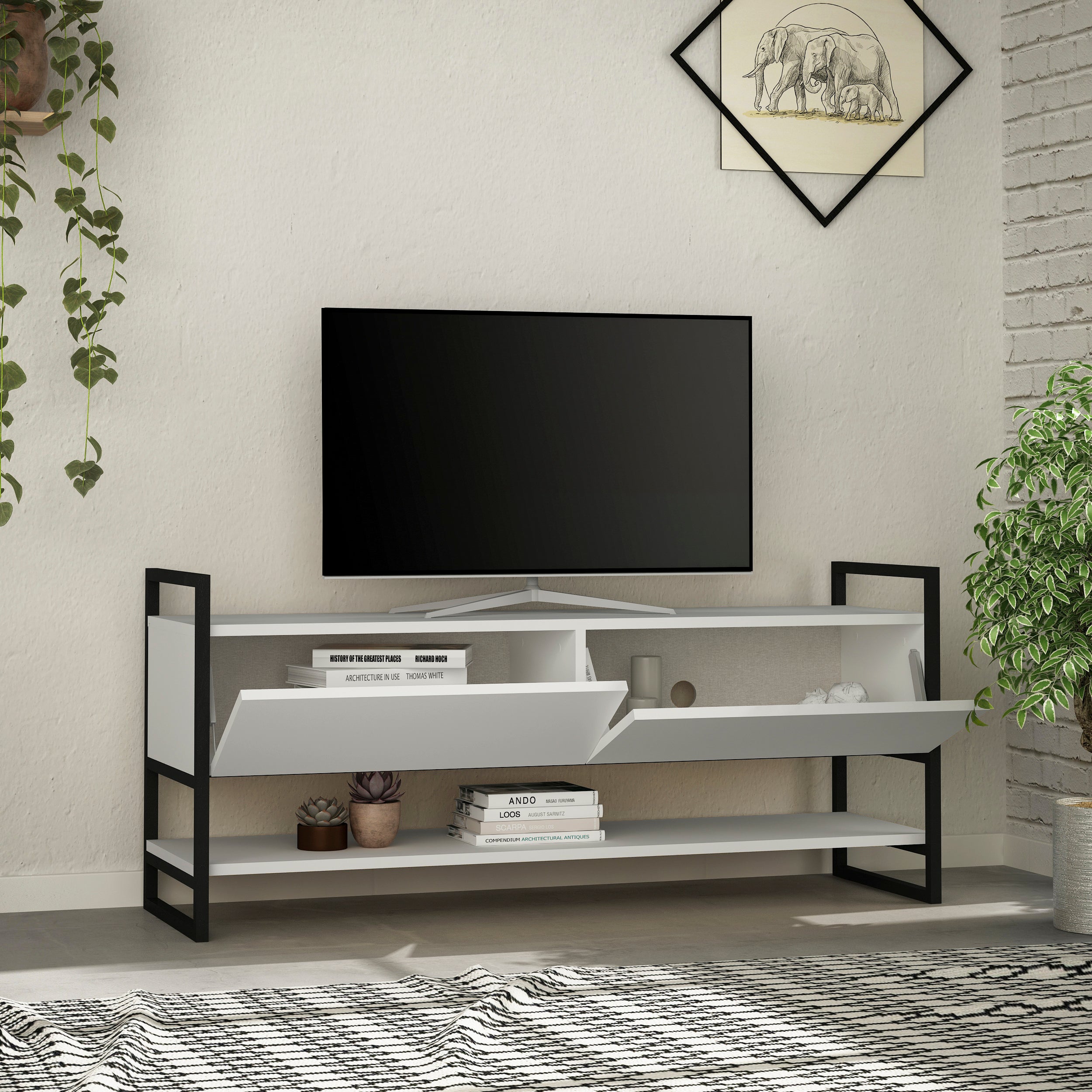 Metola Modern TV Stand Multimedia Centre TV Unit With Storage Cabinet 130cm - Decortie