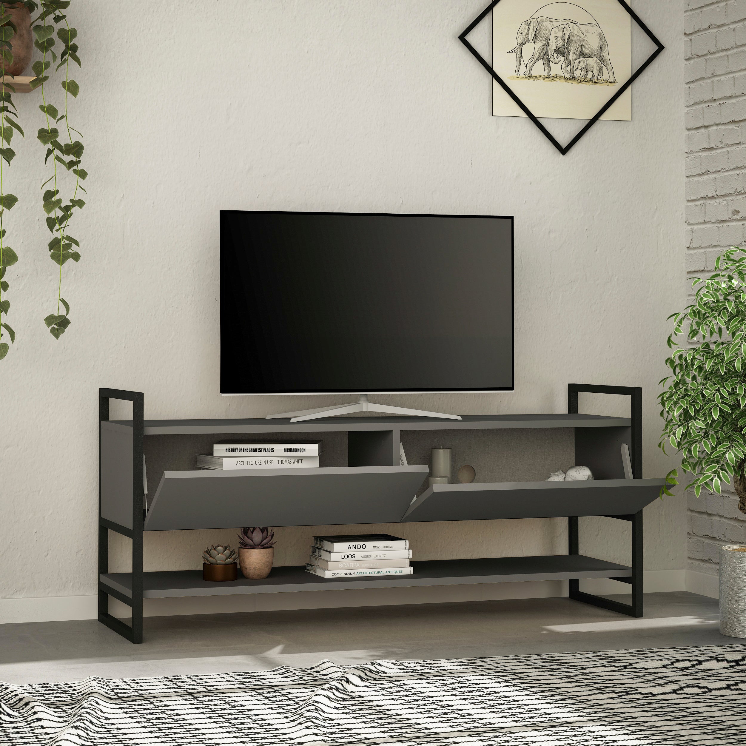 Metola Modern TV Stand Multimedia Centre TV Unit With Storage Cabinet 130cm - Decortie