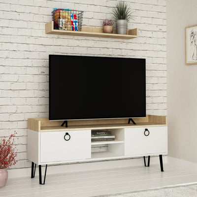 Keday Modern TV Stand Multimedia Centre With Wall Shelf Unit 140cm in Oak,White