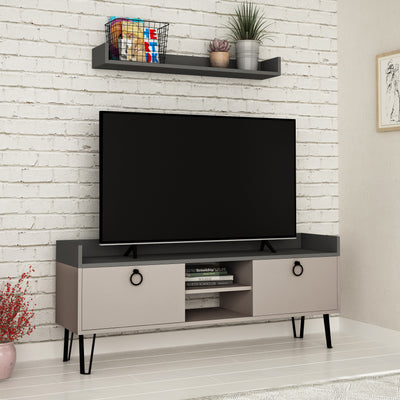 Keday Modern TV Stand Multimedia Centre With Wall Shelf Unit 140cm in Light Mocha,Anthracite